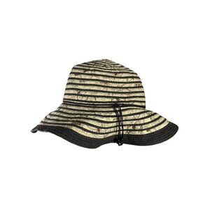 Sun Hat Goldcoast Sunwear Black Beige Floral Butterfly Print Natural Fiber